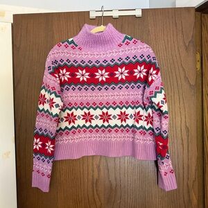 Pink Fair Isle Fuzzy Eyelash Sweater